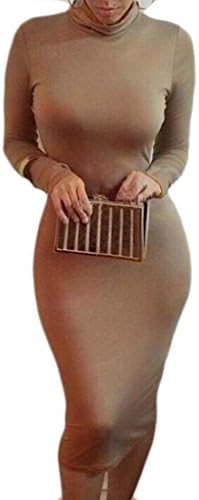 desolateness Women's Sexy Crew Neck Long Sleeve Sheath Pencil Party Long Dresses Coffee S