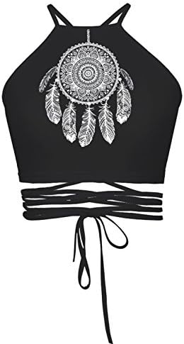 Urtrend Women's Teens Girls Juniors Printed Sexy Halter Bandage Vest Crop Top Shirt