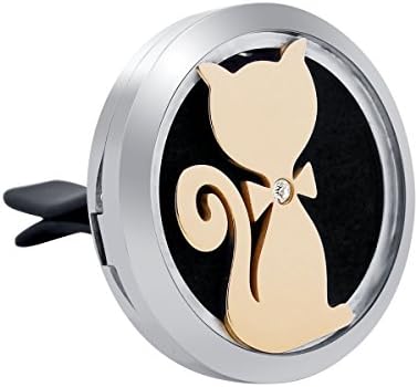 VOJO 30mm Cat Essential Oil Diffuser Necklace Stainless Steel Locket Jewelry for Women Men Kids (Car Clip)