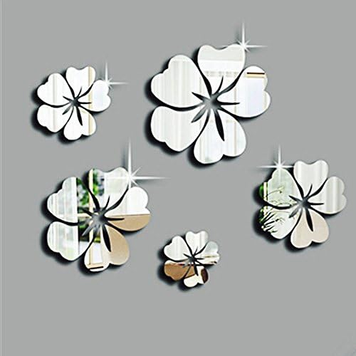 XuanhaFU Wall Stickers 3D Mirror Floral Art Wall Sticker Acrylic Removable Mural Decal Home Room Decor Wall Paste (Sliver)