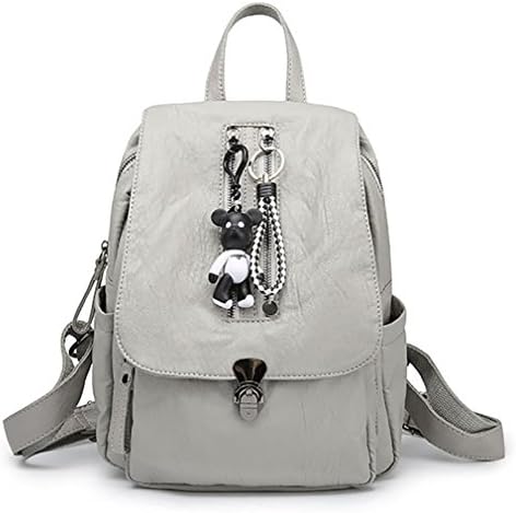 NUCLERL Medium Size Women Backpack With Cute Pendant Top Quality PU Leather Lady Backpack With Keychain For Work Grey