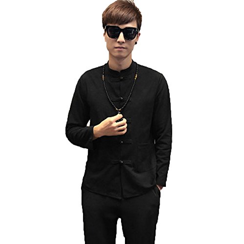 FangNer Men's Chinese Wind Retro Fashion Plate Buttons Stand KungFu Shirts Linen Tang Suit