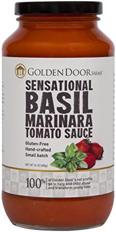 Golden Door Farms Sensational Basil Marinara Tomato Sauce, 24 oz, gourmet organic ingredients, gluten free, hand crafted, small batch, chef inspired, fresh vine ripened tomatoes, basic, onions, garlic