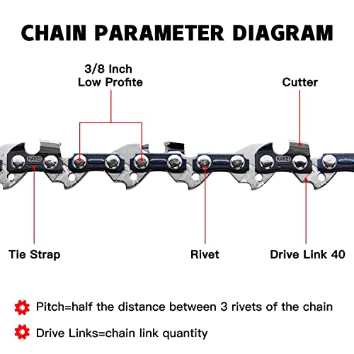 KAKEI 10 Inch Chainsaw Chain 3 Pack S40 .050" Gauge, 3/8" LP Pitch