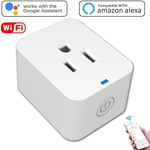 WiFi Smart Plug, Mini Wireless Smart Outlet, Compatible with Amazon Alexa &amp; Google Assistant, No Hub Required Smart Socket, Timing Function, Remote Control Your Devices Anywhere, 1 Pack