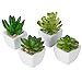 MyGift Decorative Indoor Fake Plants, Assorted Artificial Succulents in White Ceramic Planter Pots, Set of 4