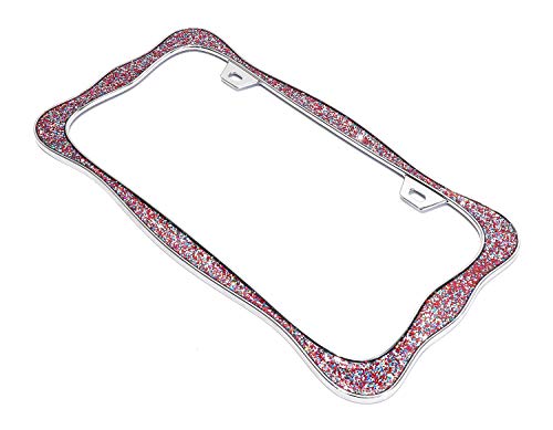Creathome 3D Shining License Plate Frame, Chrome with Mix Shining Colorful Chunky Gliter, Pure Zinc Alloy Metal