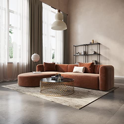 Acanva Luxury Modern Tight Curved Back Velvet Sofa, Minimalist Style