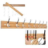 Coat Rack Wall Mounted (Silver) Premium Bamboo 35-Inch Wall Mounted Coat Rack for Entryway or Office, 8 Hooks - Stylish and Elegant, Adjustable Floating Hat Rail Hanger for Office, Sustainably Sourced