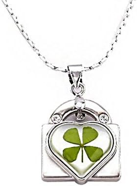 Stainless Steel Real Irish Four Leaf Clover Heart Key Lock Pendant Necklace, 16-18 inches