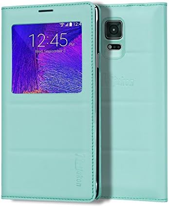 Galaxy Note 4 Case, Galaxy Note 4 S View Case, Huijukon Premium Leather S-View Flip Cover Folio Case[Clear View Window] for Samsung Galaxy Note 4 (Teal)