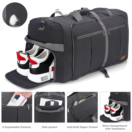 Upeelife Foldable Travel Bag, 125L, Large Travel Bag for Women, Men, Sports, Waterproof, Weekend Bag with Shoe Compartment and Wet Pocket