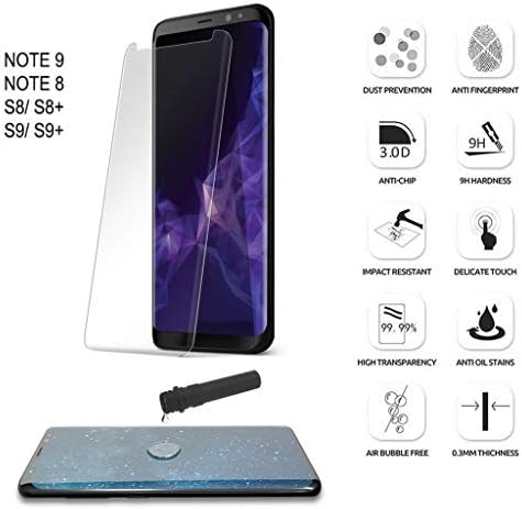 PlatinumV Full 3D UV Glue Curved Tempered Glass Screen Protector Liquid Dispersion Sensitive Ultra Thin Scratch Resistance Edge Screen Liquid Dispersion Easy Install For Samsung Note 8, 9 s8, 9 S8+,9+