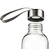 Glass Water Bottle - 6 Pack Screw-on Cap Round Leak Proof Bottle with Carry Loop for Travel, Outdoor Sports, Camping, Hiking, Bristle Brush Included, 18 oz