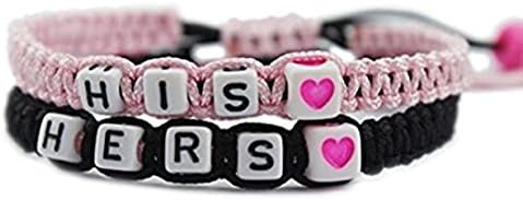 Couple Bracelet His and Hers Lover Bracelet Handmade Boyfriend and Girlfriend Jewelry with Beauty Beads (Pink &amp; Black)