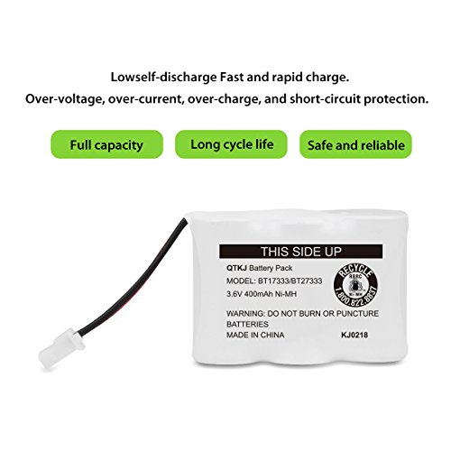 QTKJ BT17333 BT27333 battery for Vtech Cordless Phone BT17233 BT27233 BT163345 BT263345 CS2111 AT&T 01839 Sanyo CLT3500 GESPCH06 Radio Shack CS90174 12280731 23-956 23-9069 Cordless Handsets (3-Pack)