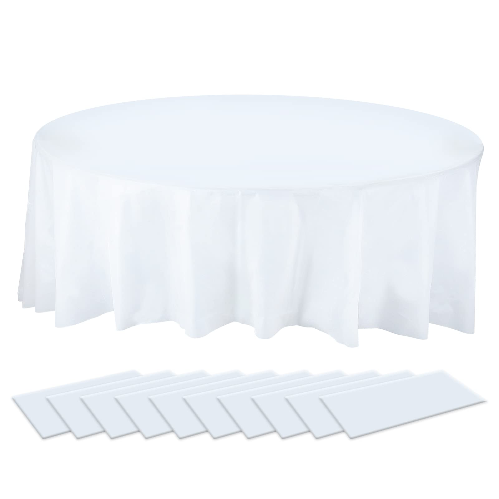 PLULON 10Pack Round Plastic Tablecloths White Table Cover 84 inch Waterproof PEVA Tablecloth Bulk for Birthday Wedding Picnic Home Party Table Decorations