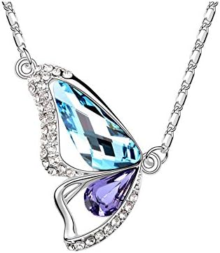 The Starry Night 18k Silver Plated Butterfly Diamond Accented Tanzanite and Ocean Blue Crystal Pendant Necklace