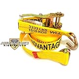 Heavy Duty Ratchet Strap Tiedown 27' X 2" with Wire J Hooks 10k Break Strength