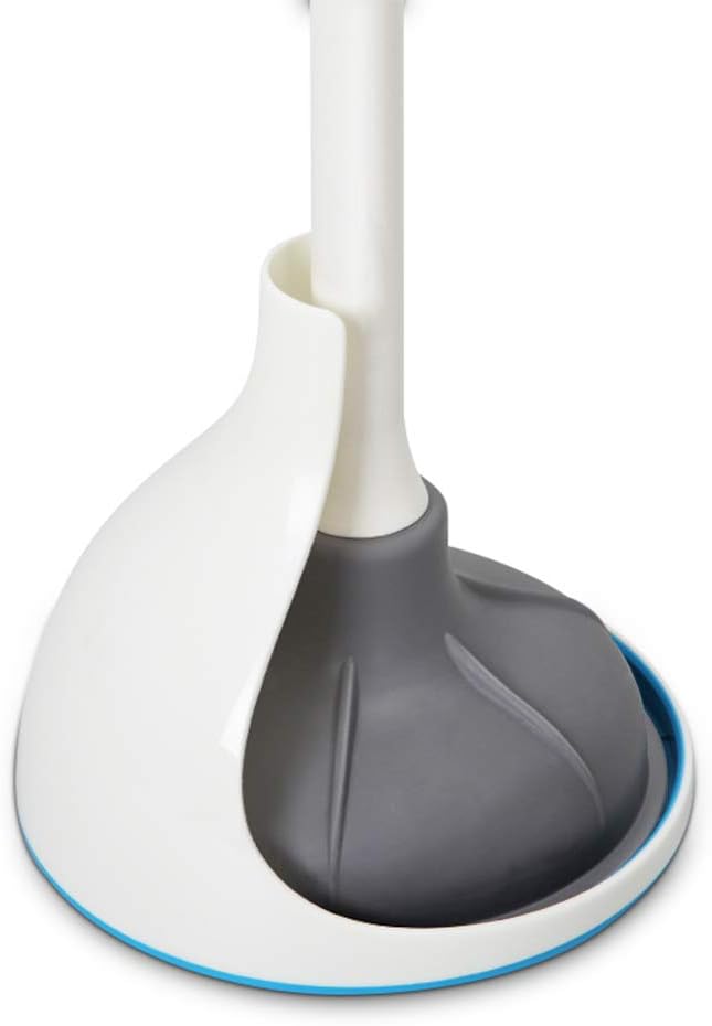 BOOMJOY Toilet Plunger with Holder Set for Bathroom Heavy Duty, White Blue: Home & Kitchen