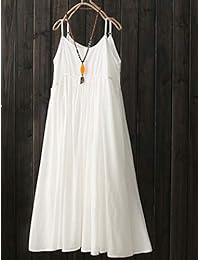Minibee - Vestido de lino y algodón sin mangas, falda larga casual para mujer
