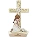 Girl Praying First Communion 5.5 x 5 Resin Stone Table Top Cross