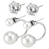 Exchangeable Stainless Steel Bling Bling Double Shell Pearl Cubic Zircon Crystal Front Back Hoop Earrings