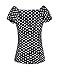 Women Sweetheart Neckline Polka Dot T Shirt Tee Pleated Short Sleeve Blouse Tops Black/L