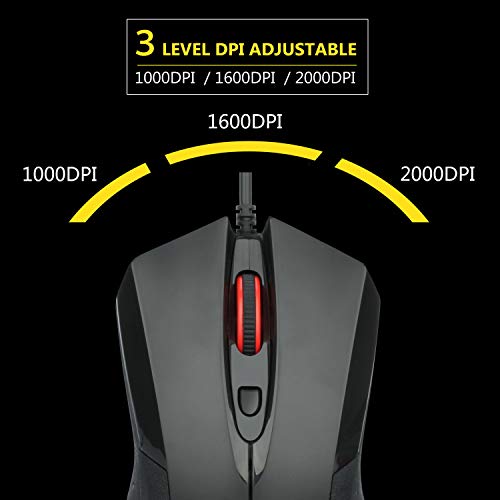 E-YOOSO 4-Button USB Wired Mouse, DPI Adjustable Button, Optical Sensor Mice 1000/1600/2000DPI, Ergonomic Shape, 5ft Cord, Office Business Mouse for Laptop Chrome-Book PC Desktop Mac Notebook, Black