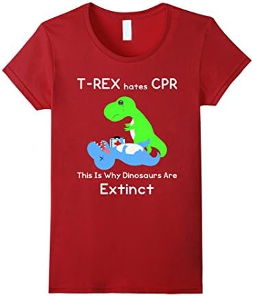 Women's T-Rex Hates CPR Funny Dinosaur T Rex Extinct Tee Shirt XL Cranberry