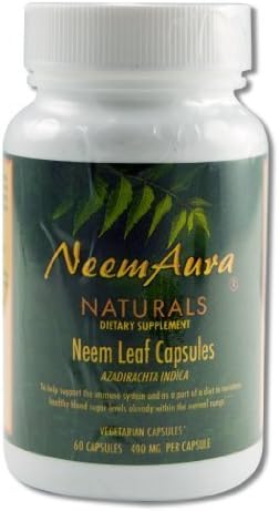 Neemaura Naturals Neem Leaf Capsules (Azadirachta Indica), 400 Mg, 60 Capsules (Pack of 2) by Neem Aura