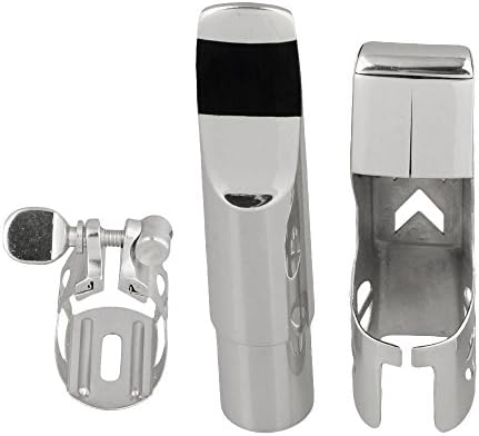 Yibuy 7# Eb Silver Plated Copper Alto Saxophone Mouthpiece &amp; Cap &amp; Ligature Set Type AX
