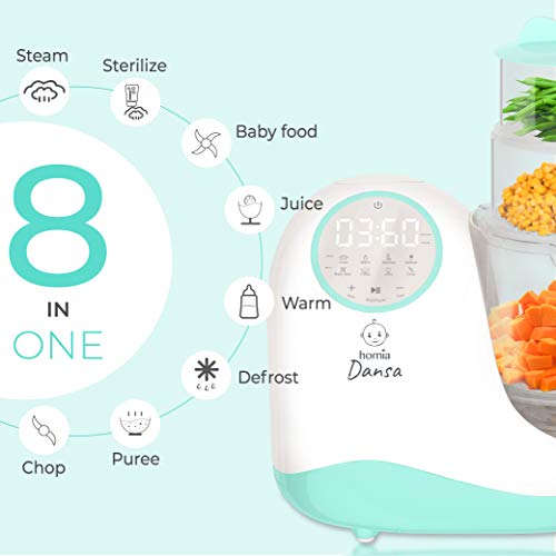Baby Food Maker Chopper Grinder - Mills and Steamer 8 in 1 Processor for Toddlers - Steam, Blend, Chop, Disinfect, Clean, 20 Oz Tritan Stirring Cup, Touch Control Panel, Auto Shut-Off,110V Only, Green