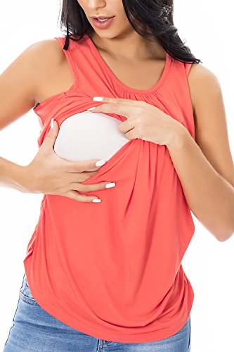 Smallshow Women's Maternity Nursing Tank Top Sleeveless Comfy Breastfeeding Clothes,Coral,Small - Thumbnail 2