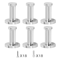 KINJOEK 6 PCS 2 Inch Wall Mount Robe Hooks, Brushed Stainless Steel Coat Hook, Heavy Duty Bath Towel Wall Hook, Coat Hangers Holder for Bathroom, Bedroom, Kitchen