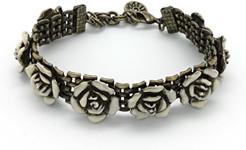 OLLIPOP By Sweet Romance White Enamel Camillia Roses Bracelet Bronze 6 1/2-8