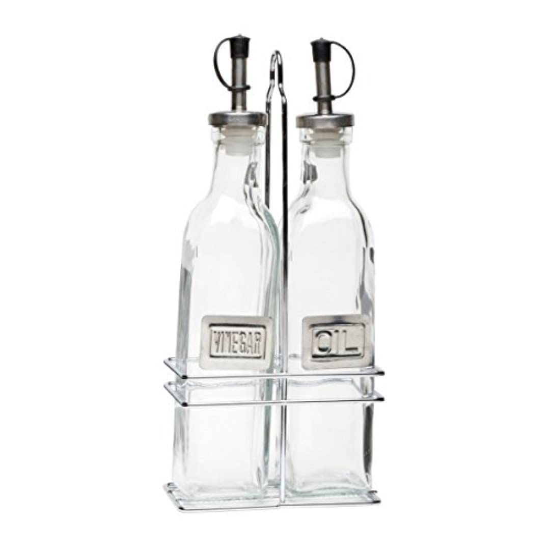 Genware NEV-2016 Glass Oil And Vinegar, Square With Chrome Stand