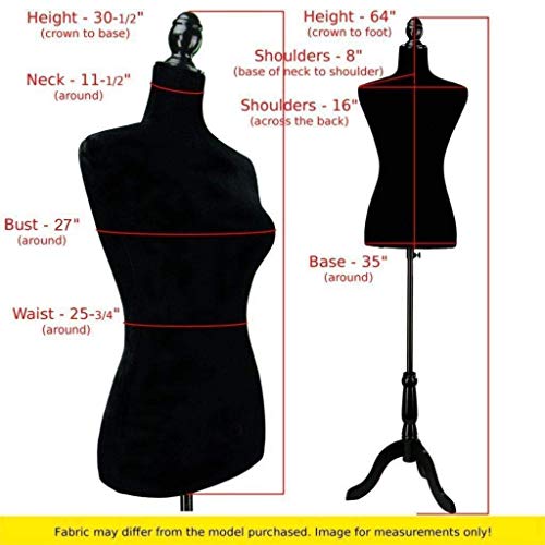Female Mannequin Torso Body Dress Form with Black Adjustable Tripod Stand for Clothing Dress Jewelry Display, Black