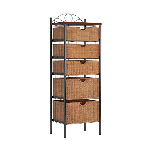 SEI Furniture Wrought Iron and Wicker Five Drawer Storage Unit, Black