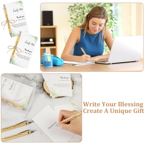 OFFCUP 15 Set Inspirational Pens, Bamboo Pen with Organza Bag Thank You Cards and Jute Twine, Appreciation Gifts for Teachers Staff Employees Colleagues