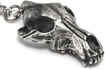 Antiqued Metal Wolf Skull Necklace Animal Jewelry in Pewter