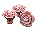 Aketek 8PCS Ceramic Vintage Rose Floral Door Knobs Handle Drawer Kitchen Screw -White/Pink