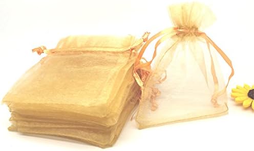 ANSLEY SHOP 100pcs 4x5 Inches Drawstrings Organza Gift Candy Bags Wedding Favors Bags (Gold)
