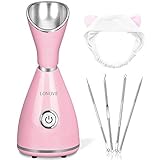 Facial Steamer Nano Ionic Face Steamer - LONOVE Facial Steamer for Home Facial Sauna Spa Sinuses BPA Free Warm Mist Face Humidifier for Moisturizing Pores Cleansing,Bonus Stainless Steel Kit&Hair Band