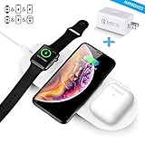 Quezqa Wireless Charging Pad - 3 in 1 Portable Wireless Charging Station - 10W Qi Fast Wireless Charger Stand Compatible with Apple Watch Series 1 2 3 4 IPhone Xs Max Xr X 8 Plus Samsung S9 S8 Note8