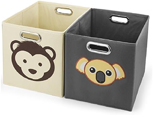 Avinee Foldable Fabric Storage Cube Basket Bins Boxes Closet Organizer with Built-in Chrome Handles, Set of 2