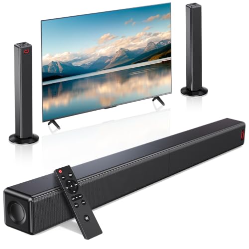 JYX 2.1ch TV Soundbar, 2026 Upgrade 120W 2-in-1 Detachable Bluetooth 5.3 Speaker Bars with ARC/Opt/AUX, Adjustable Bass (4 Speakers + 2 Reflex Tubes)