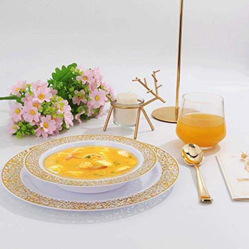 I00000 60 Disposable Gold Plastic Dessert Bowls, 12 oz Soup Bowls, Gold