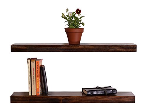 DAKODA LOVE Clean Edge Floating Shelves, USA Handmade, Clear Coat Finish, 100% Countersunk Hidden Floating Shelf Brackets, Beautiful Grain Pine Wood Wall Decor (Set of 2) (24