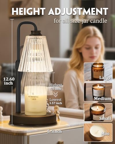 Funistree Height Adjustable Candle Warmer Lamp with Dimmer & Timer, Black Candle Melter Heater with 2 Bulbs, Home Decor, Birthday Gifts for Women, Compatible with Yankee Large Jars